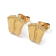 Ion Plating(IP) 304 Stainless Steel Stud Earrings Findings, Enamel Settings, Feet Ear Studs, Real 18K Gold Plated, Tray: 7x3mm, 10x9.5mm, Pin: 0.7mm(STAS-M323-11G)