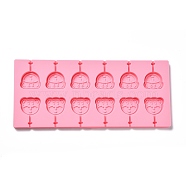 DIY Lollipop Making Food Grade Silicone Molds, Candy Molds, Bear, 12 Cavities, Pink, 115x264x8mm, Inner Diameter: 30x35mm, Fit for 3mm Stick(DIY-P065-01)