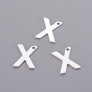 201 Stainless Steel Charms, Letter, Silver Color Plated, Letter.X, 11x9x0.6mm, Hole: 1mm(STAS-L232-007X)