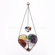 Natural Mixed Gemstone Big Pendants, Wire Wrapped Pendants, with Red Copper Brass Wires, Heart with Lobster Claw Clasps, 420~455x138~150x7.5~9.5mm, Hole: 16.5mm(G-T133-R07)