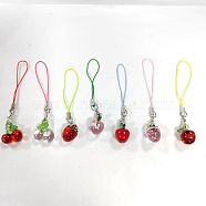 Cell Phone Strap Charm, Apple & Strawberry & Cherry Acrylic Charm Hanging Keychain for Women, with Polyester Cord, Mixed Color, 8.5~8.8cm, 7pcs/set(HJEW-PH01857)