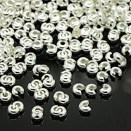 Brass Crimp Beads Covers, Cadmium Free&Lead Free, Round, Silver Color Plated, About 3.2mm In Diameter, 2.2mm Thick, Hole: 1mm, about 222pcs/10g(X-EC266-1S)