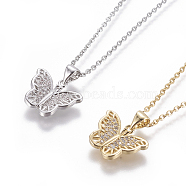 304 Stainless Steel Pendant Necklaces, with Brass Cubic Zirconia Pendants, Butterfly, Mixed Color, 17.32 inch~17.71 inch(44~45cm), Pendant: 13x16x3mm(NJEW-E141-08)