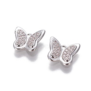 Brass Cubic Zirconia Charms, Butterfly, Clear, Platinum, 11x12x2.5mm, Hole: 1mm(ZIRC-O029-12P)