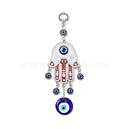 Alloy Enamel Palm Pendant Decoration, with Resin Bead, Lampwork Flat Round, Antique Silver & Silver, 192mm, Hole: 13.5x9.5mm(X1-HJEW-H058-07)