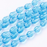 Glass Beads Strands, Faceted, Drop, Deep Sky Blue, 11x8mm, Hole: 1mm, about 57~59pcs/strand, 26.38~26.77 inch(GLAA-R024-11x8mm-7)