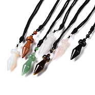 Gemstone Bullet Pendant Necklace with Nylon Cord for Women, 33.07~35.04 inch(84~89cm)(G-A210-03)