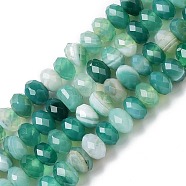 Natural Banded Agate/Striped Agate Beads Strands, Dyed & Heated, Faceted Rondelle, Medium Aquamarine, 6x4mm, Hole: 1mm, about 93pcs/strand, 15.39~15.43''(39.1~39.2cm)(G-E605-A02-01C)