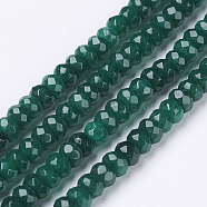 Natural Malaysia Jade Beads Strands, Dyed, Faceted, Rondelle, Green, 4x3mm, Hole: 1mm, 116pcs/strand, 13.7 inch(35cm)(X-G-D165-B-03)