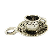 Coffee Cup Tibetan Style Alloy Pendants, Waitress Charms, Cadmium Free & Nickel Free & Lead Free, Antique Silver, 26x18.5x10mm, Hole: 2.5x4.5mm(TIBEP-A13415-AS-NR)