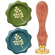 Brass Wax Seal Stamps with Rosewood Handle, for DIY Scrapbooking, Leaf, 25mm(AJEW-WH0412-0107)