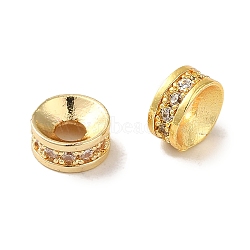 Rack Plating Brass Pave Clear Cubic Zirconia Spacer Beads, Flat Round, Long-Lasting Plated, Cadmium Free & Lead Free, Golden, 6x3mm, Hole: 2.2mm(KK-M285-15G)
