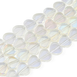Transparent Electroplate Glass Beads Strands, Half Plated, Heart, Beige, 9.5x10.5x3mm, Hole: 0.8mm, about 60pcs/strand, 21.65 inch(55cm)(EGLA-N006-080-A01)