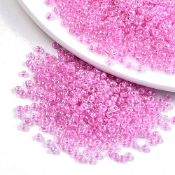 8/0 Glass Seed Beads, Inside Colours, Round Hole, Round, Transparent Colours Rainbow, Pearl Pink, 8/0, 3~4x2~3mm, Hole: 0.8mm, about 15000pcs/bag(SEED-A016-3mm-209)