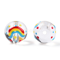 Transparent Handmade Lampwork Beads, Round with Rainbow Pattern, Colorful, 17x16x15mm, Hole: 1.8~2mm(LAMP-T011-29A)