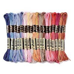 18 Skeins 18 Colors 6-Ply Polyester Embroidery Floss, Cross Stitch Threads, Segment Dyed Gradient Color, Mixed Color, 0.5mm, about 8.75 Yards(8m)/Skein, 18 colors, 1 skein/color, 18 skeins/set(OCOR-M009-01C-02)