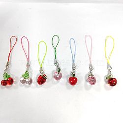 Cell Phone Strap Charm, Apple & Strawberry & Cherry Acrylic Charm Hanging Keychain for Women, with Polyester Cord, Mixed Color, 8.5~8.8cm, 7pcs/set(HJEW-PH01857)