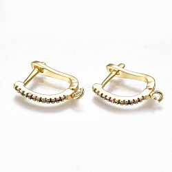 Brass Micro Pave Cubic Zirconia(Random Mixed Color) Hoop Earring Findings with Latch Back Closure, with Horizontal Loop, Golden, 20x15x2mm, Hole: 1.5mm, Pin: 2x0.8mm(EJEW-S201-104)