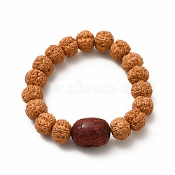 Bodhi Buddha Mala Beads Bracelets, Round Natural Rudraksha Beaded Stretch Bracelets for Women, Chocolate, Inner Diameter: 2-1/2 inch(6.5cm)(BJEW-F446-01)