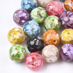Resin Beads, with Shell, Round, Mixed Color, 16.5~17x16~17mm, Hole: 2mm(RESI-T024-36B)