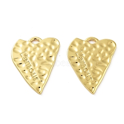 Ion Plating(IP) 304 Stainless Steel Pendants, Textured, Heart with Word Lamour Charm, Real 18K Gold Plated, 27.5x22x1.5mm, Hole: 3x2mm(STAS-F304-06G-01)