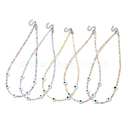 Lampwork Evil Eye & Glass Seed Beaded Necklaces, Mixed Color, 14.96 inch(38cm)(NJEW-JN04376)