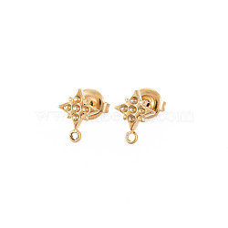 Ion Plating(IP) 304 Stainless Steel Stud Earring Setting Findings for Rhinestone, with Ear Nuts and Loop, Star, Golden, 10x8mm, Hole: 1.4mm, Pin: 0.7mm, Fit For 1.2mm Rhinestone(STAS-N097-246LG)