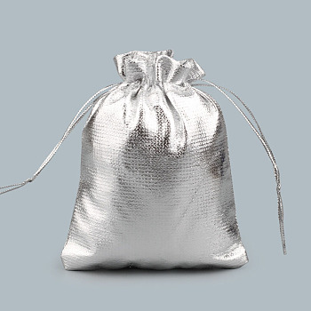 Rectangle Organza Drawstring Jewelry Gift Bags, Jewelry Pouches, Silver, 7x5cm