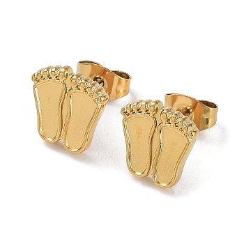 Ion Plating(IP) 304 Stainless Steel Stud Earrings Findings, Enamel Settings, Feet Ear Studs, Real 18K Gold Plated, Tray: 7x3mm, 10x9.5mm, Pin: 0.7mm