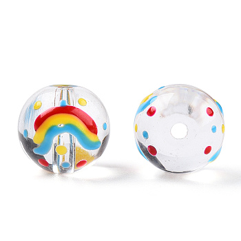 Transparent Handmade Lampwork Beads, Round with Rainbow Pattern, Colorful, 17x16x15mm, Hole: 1.8~2mm