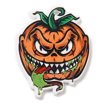 Halloween Themed Opaque Printed Acrylic Pendants, Pumpkin Charm, Pumpkin, 35.5x29x2mm, Hole: 2mm
