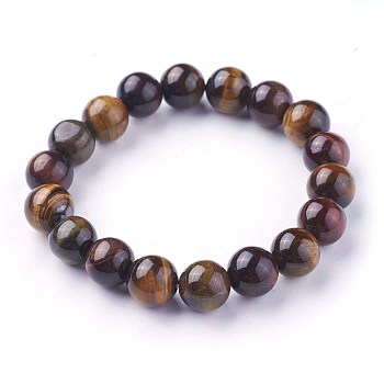 Natural Tiger Eye Beads Stretch Bracelets, Round, 2-1/4 inch~2-3/8 inch(5.7~6cm), Beads: 10~10.5mm