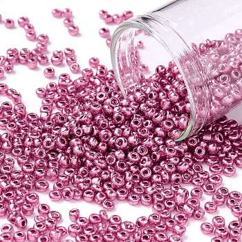 12/0 Glass Seed Beads, Metallic Colours Style, Round, Camellia, 12/0, 2mm, Hole: 1mm, about 30000pcs/pound