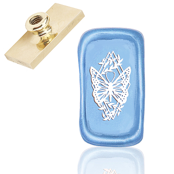 Wax Seal Brass Stamp Head, for Wax Seal Stamp, Rectangle, Butterfly Pattern, 4.5x2.3x1.45cm