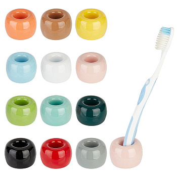 12Pcs 12 Colors Ceramic Toothbrush Base, Mini Porcelain Toothbrush Holder, Bathroom Accessories, Rondelle, Mixed Color, 42x30~31mm, Inner Diameter: 17mm, 1pc/color