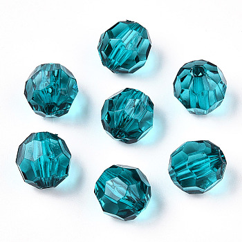 Transparent Acrylic Beads, Faceted, Round, Teal, 10x9.5mm, Hole: 1.8mm, about 990pcs/500g
