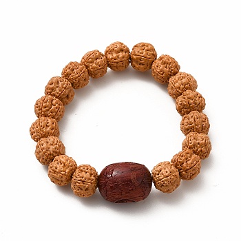 Bodhi Buddha Mala Beads Bracelets, Round Natural Rudraksha Beaded Stretch Bracelets for Women, Chocolate, Inner Diameter: 2-1/2 inch(6.5cm)