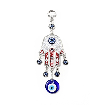 Alloy Enamel Palm Pendant Decoration, with Resin Bead, Lampwork Flat Round, Antique Silver & Silver, 192mm, Hole: 13.5x9.5mm