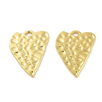 304 Stainless Steel Pendants, Textured, Heart with Word Lamour Charm, Real 18K Gold Plated, 27.5x22x1.5mm, Hole: 3x2mm