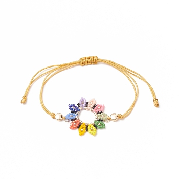 Glass Seed Sunflower Braided Bead Bracelet, Nylon Adjustable Bracelet for Women, Colorful, Inner Diameter: 5/8~3-1/8 inch(1.5~8cm)