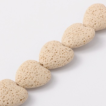 Dyed Natural Lava Rock Bead Strands, Heart, Beige, 20~21x20~21x7~8mm, Hole: 1mm, about 20pcs/strand, 15.55 inch