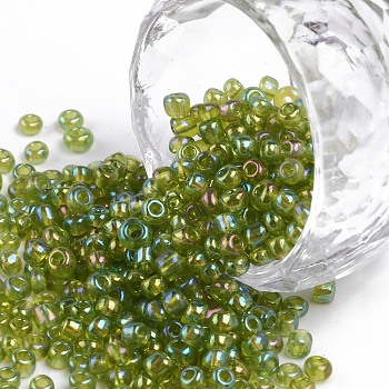 Round Glass Seed Beads, Transparent Colours Rainbow, Round, Green Yellow, 3mm