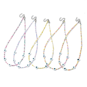 Lampwork Evil Eye & Glass Seed Beaded Necklaces, Mixed Color, 14.96 inch(38cm)