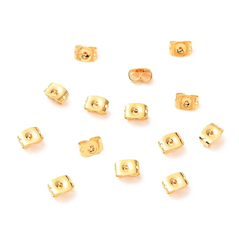 Brass Friction Ear Nuts, Long-Lasting Plated, Real 18K Gold Plated, 4.5x6x3mm, Hole: 0.9mm