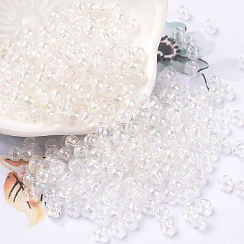 6/0 Glass Seed Beads, Inside Colours, Round, Transparent Colours Rainbow, Clear AB, 4x3mm, Hole: 1.2mm, about 6925pcs/pound