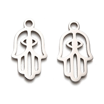 316 Surgical Stainless Steel Pendants, Laser Cut, Hamsa Hand/Hand of Miriam Charm, Stainless Steel Color, Star of David, 15.5x9x1mm, Hole: 1.6mm