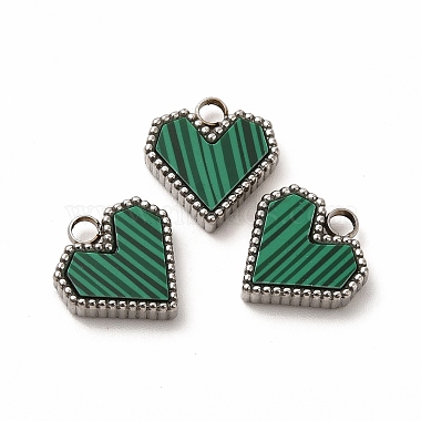 Stainless Steel Color Green Heart Malachite Charms