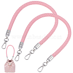 Braided Round PU Leather Bag Handles, Bag Making Supplies, with Alloy Clasps, Stainless Steel Color, Pink, 520x12~13.5mm(FIND-WH0180-01B-P)