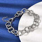 Textured 304 Stainless Steel Rolo Chain Bracelets for Women, Stainless Steel Color, 7.87 inch(20cm)(BJEW-A157-01P)