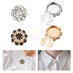 4Pcs 2 Styles Alloy & Brass Rhinestone Cufflinks, Flower, Jet, 21~21.5x21x13.5mm, 2pcs/style(DIY-NB0013-79A)